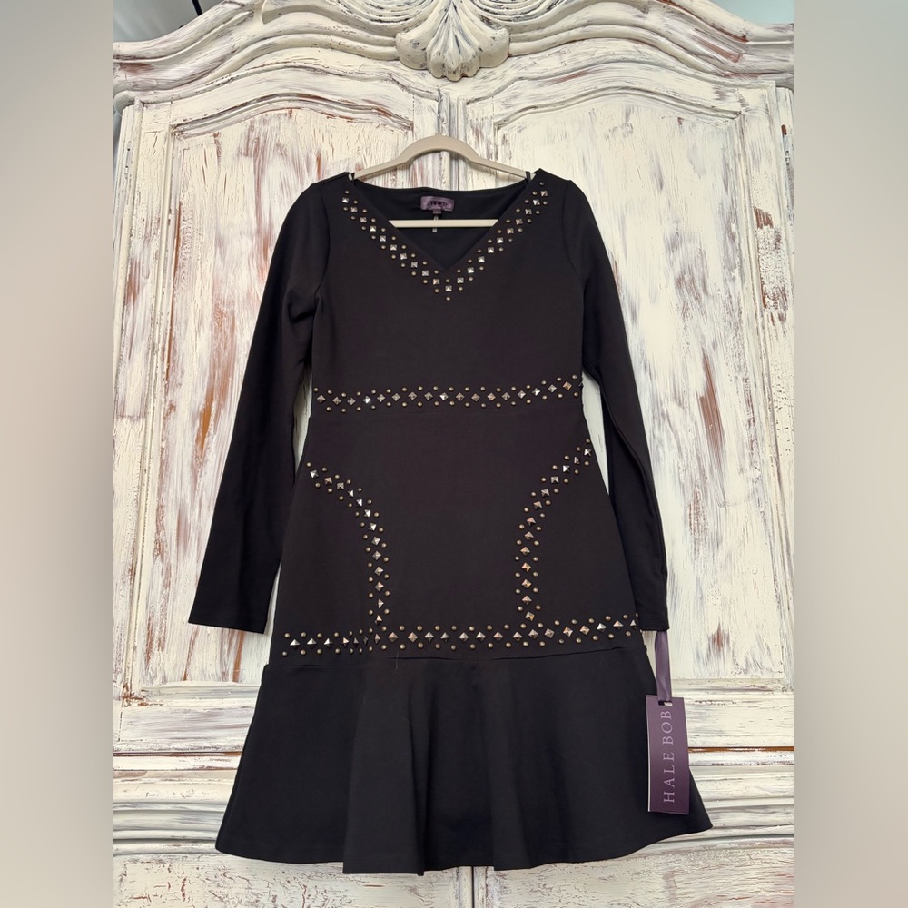 Hale Bob Black Long Sleeve Studded Dress